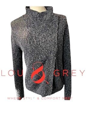 Lou & Grey Dark Grey Cotton Blend Boucle Asymmetric Zip Front Sweater (S)